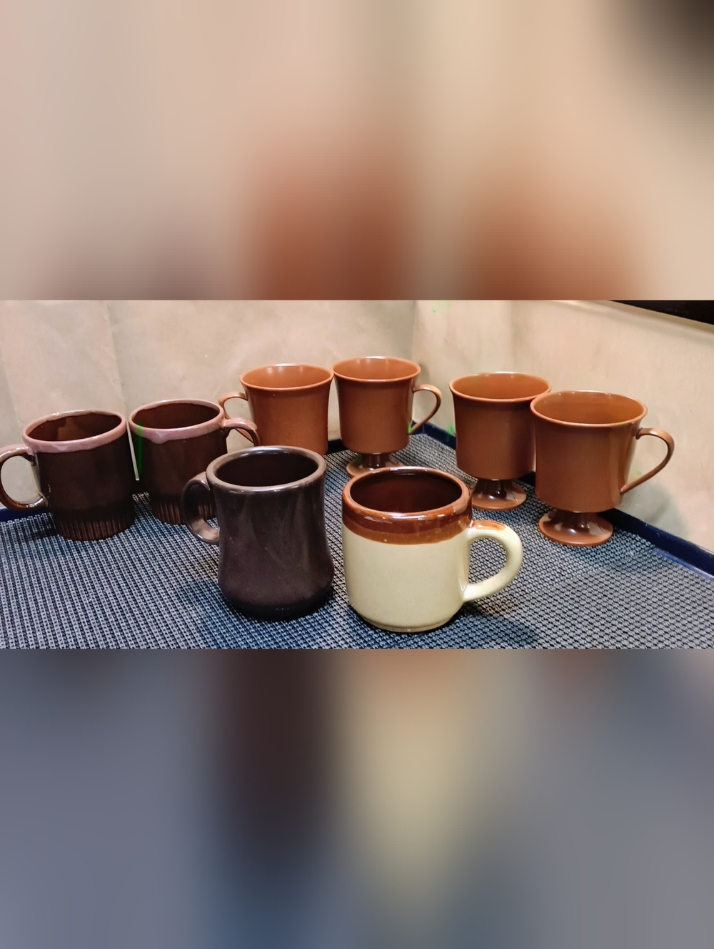 Vintage Brown Plastic And Ceramic Coffee Cups